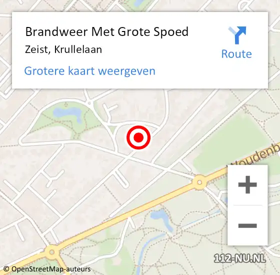 Locatie op kaart van de 112 melding: Brandweer Met Grote Spoed Naar Zeist, Krullelaan op 16 maart 2018 15:08