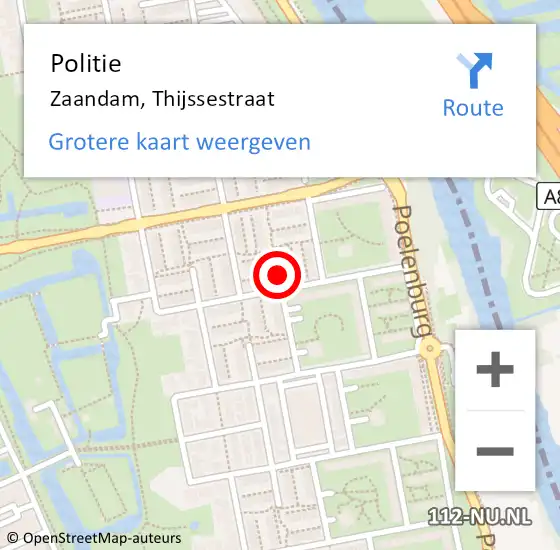 Locatie op kaart van de 112 melding: Politie Zaandam, Thijssestraat op 16 maart 2018 15:37