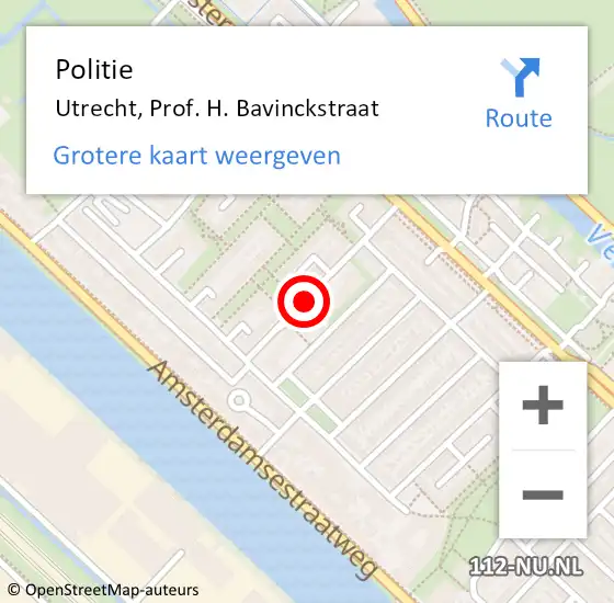 Locatie op kaart van de 112 melding: Politie Utrecht, Prof. H. Bavinckstraat op 16 maart 2018 16:05