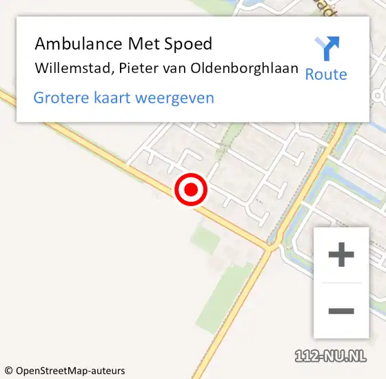 Locatie op kaart van de 112 melding: Ambulance Met Spoed Naar Willemstad, Pieter van Oldenborghlaan op 16 maart 2018 16:39