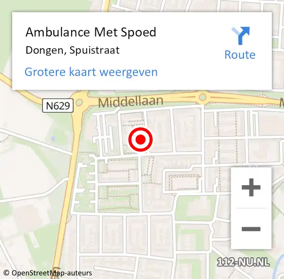 Locatie op kaart van de 112 melding: Ambulance Met Spoed Naar Dongen, Spuistraat op 16 maart 2018 18:09