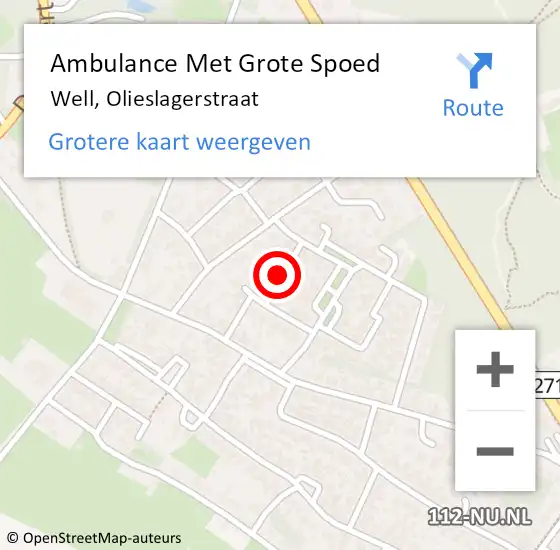 Locatie op kaart van de 112 melding: Ambulance Met Grote Spoed Naar Well, Olieslagerstraat op 16 maart 2018 19:17