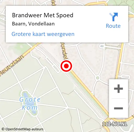 Locatie op kaart van de 112 melding: Brandweer Met Spoed Naar Baarn, Vondellaan op 16 maart 2018 20:00