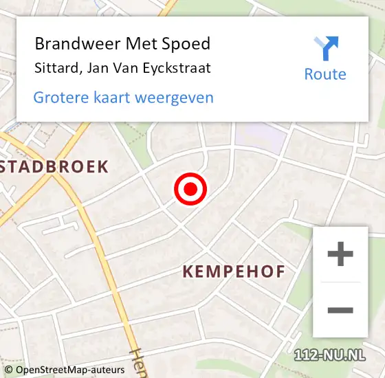 Locatie op kaart van de 112 melding: Brandweer Met Spoed Naar Sittard, Jan Van Eyckstraat op 16 maart 2018 20:27