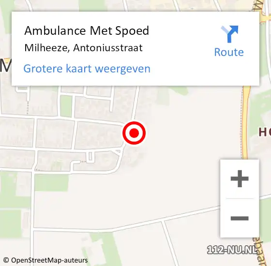 Locatie op kaart van de 112 melding: Ambulance Met Spoed Naar Milheeze, Antoniusstraat op 16 maart 2018 20:28