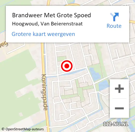 Locatie op kaart van de 112 melding: Brandweer Met Grote Spoed Naar Hoogwoud, Van Beierenstraat op 16 maart 2018 21:29