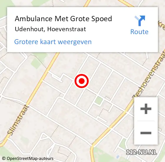 Locatie op kaart van de 112 melding: Ambulance Met Grote Spoed Naar Udenhout, Hoevenstraat op 16 maart 2018 21:39