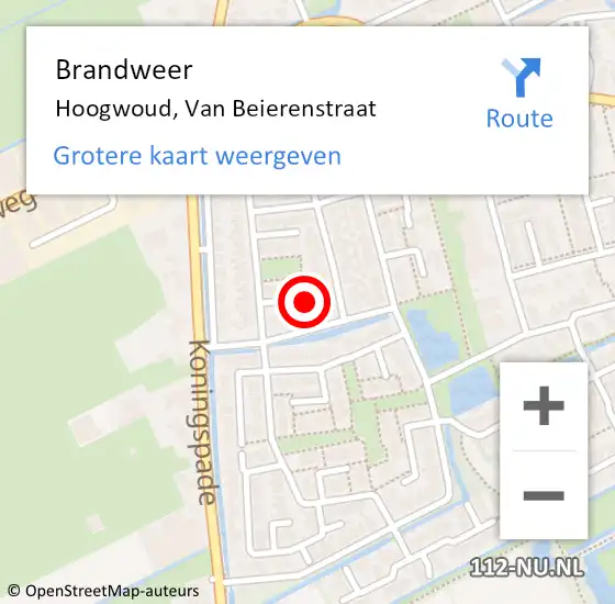 Locatie op kaart van de 112 melding: Brandweer Hoogwoud, Van Beierenstraat op 16 maart 2018 22:24