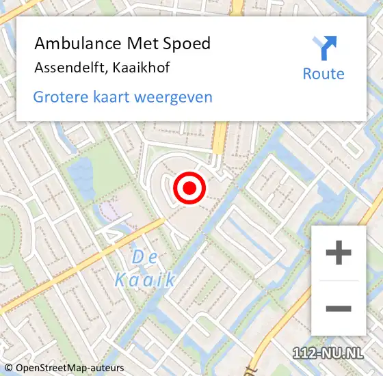 Locatie op kaart van de 112 melding: Ambulance Met Spoed Naar Assendelft, Kaaikhof op 16 maart 2018 22:28