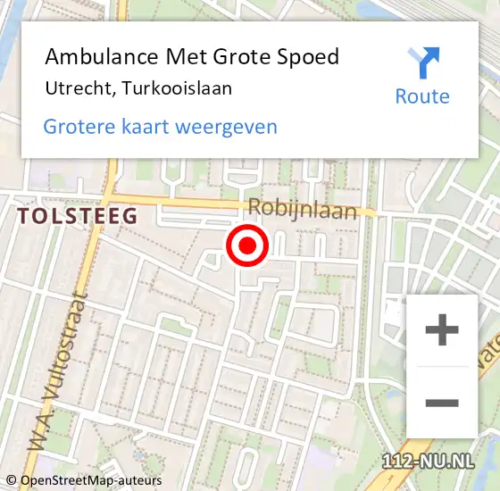 Locatie op kaart van de 112 melding: Ambulance Met Grote Spoed Naar Utrecht, Turkooislaan op 16 maart 2018 22:49