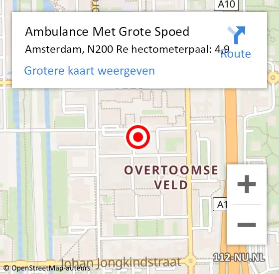 Locatie op kaart van de 112 melding: Ambulance Met Grote Spoed Naar Amsterdam, N200 Re hectometerpaal: 4,9 op 17 maart 2018 01:47