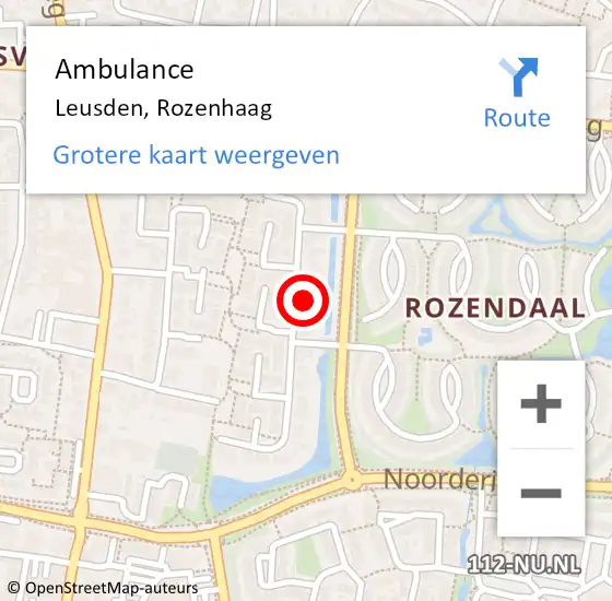 Locatie op kaart van de 112 melding: Ambulance Leusden, Rozenhaag op 17 maart 2018 07:40