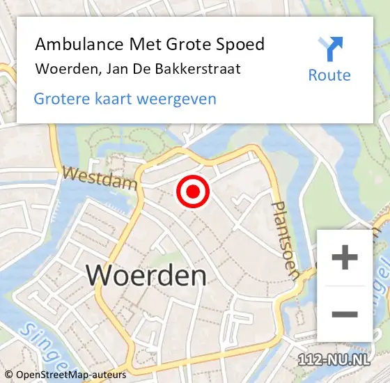 Locatie op kaart van de 112 melding: Ambulance Met Grote Spoed Naar Woerden, Jan De Bakkerstraat op 17 maart 2018 08:55