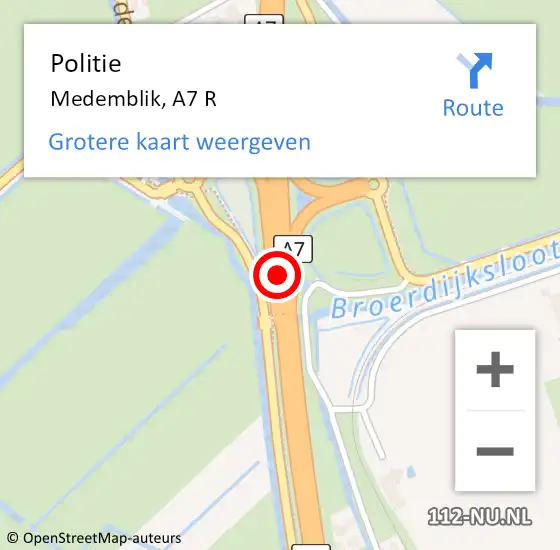 Locatie op kaart van de 112 melding: Politie Medemblik, A7 R op 17 maart 2018 09:05