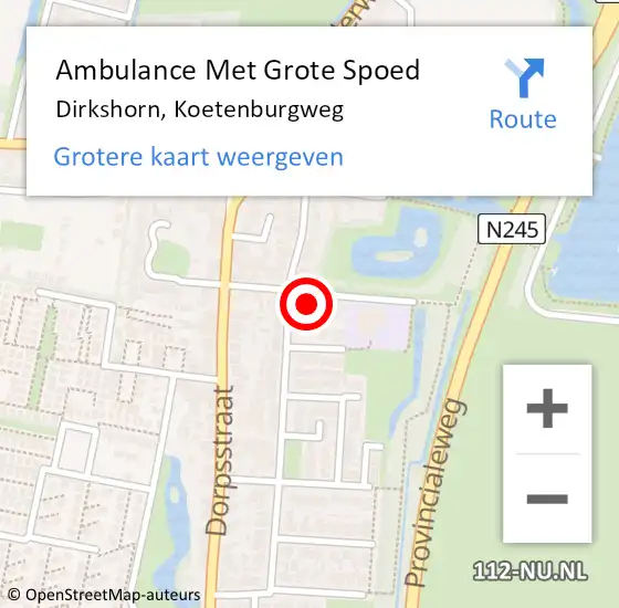 Locatie op kaart van de 112 melding: Ambulance Met Grote Spoed Naar Dirkshorn, Koetenburgweg op 17 maart 2018 09:20