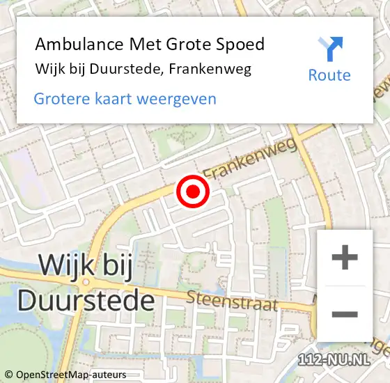 Locatie op kaart van de 112 melding: Ambulance Met Grote Spoed Naar Wijk bij Duurstede, Frankenweg op 17 maart 2018 10:21