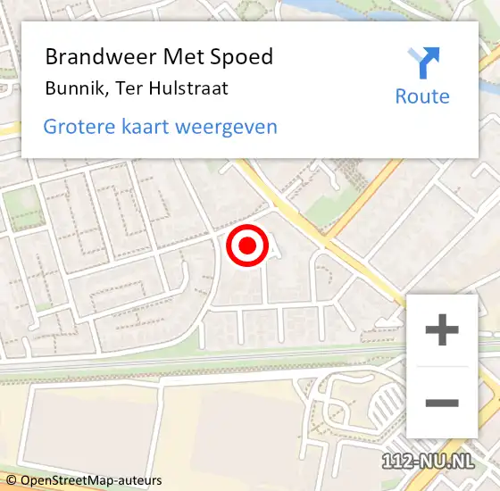 Locatie op kaart van de 112 melding: Brandweer Met Spoed Naar Bunnik, Ter Hulstraat op 17 maart 2018 10:22