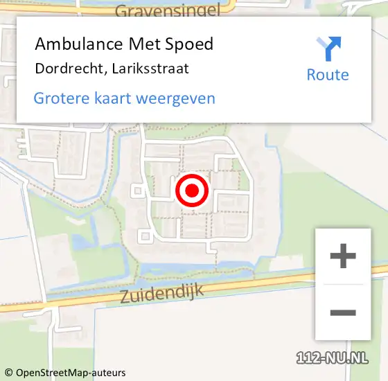 Locatie op kaart van de 112 melding: Ambulance Met Spoed Naar Dordrecht, Lariksstraat op 17 maart 2018 11:32