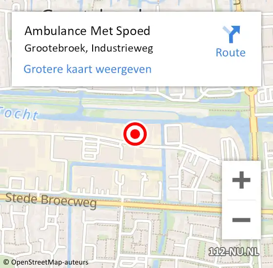 Locatie op kaart van de 112 melding: Ambulance Met Spoed Naar Grootebroek, Industrieweg op 17 maart 2018 12:42