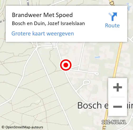 Locatie op kaart van de 112 melding: Brandweer Met Spoed Naar Bosch en Duin, Jozef Israelslaan op 17 maart 2018 13:16