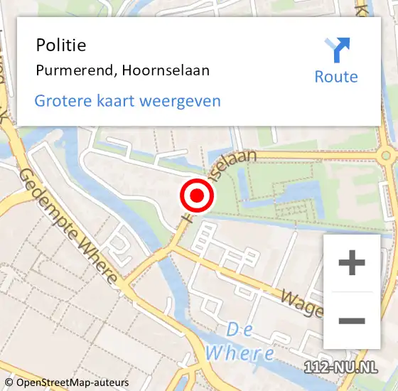 Locatie op kaart van de 112 melding: Politie Purmerend, Hoornselaan op 17 maart 2018 16:11