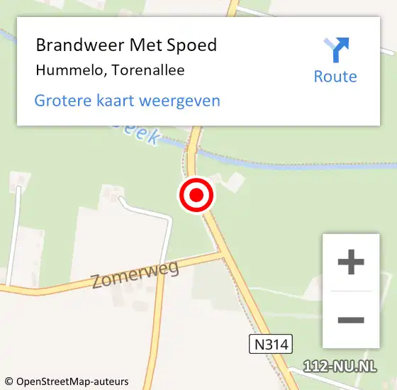 Locatie op kaart van de 112 melding: Brandweer Met Spoed Naar Hummelo, Torenallee op 17 maart 2018 16:56