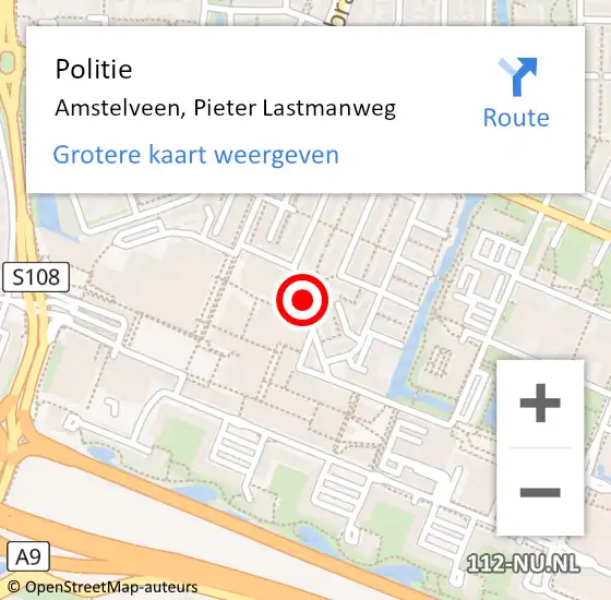 Locatie op kaart van de 112 melding: Politie Amstelveen, Pieter Lastmanweg op 17 maart 2018 17:14