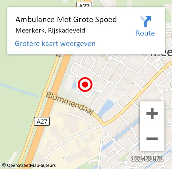 Locatie op kaart van de 112 melding: Ambulance Met Grote Spoed Naar Meerkerk, Rijskadeveld op 17 maart 2018 17:17