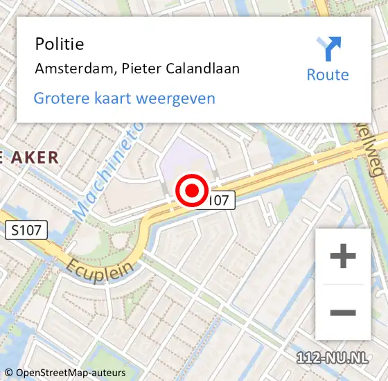 Locatie op kaart van de 112 melding: Politie Amsterdam, Pieter Calandlaan op 17 maart 2018 18:01