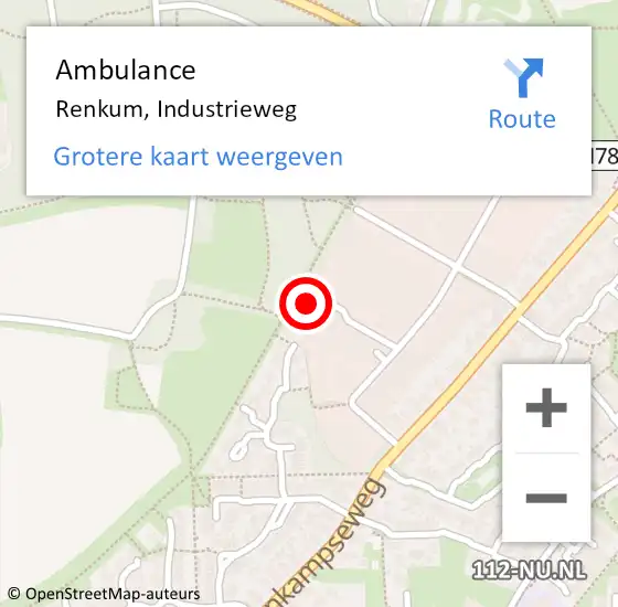 Locatie op kaart van de 112 melding: Ambulance Renkum, Industrieweg op 17 maart 2018 18:29