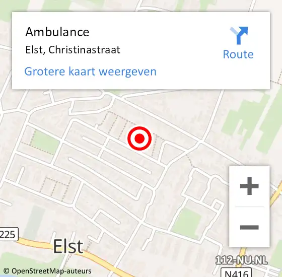 Locatie op kaart van de 112 melding: Ambulance Elst, Christinastraat op 17 maart 2018 18:30