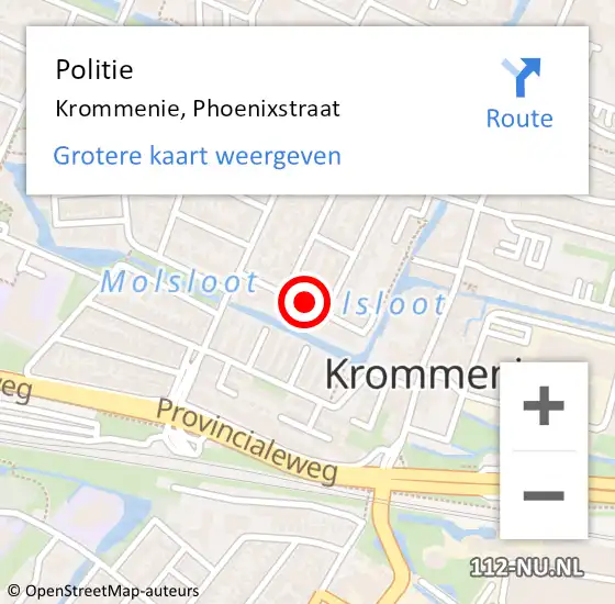 Locatie op kaart van de 112 melding: Politie Krommenie, Phoenixstraat op 17 maart 2018 19:40