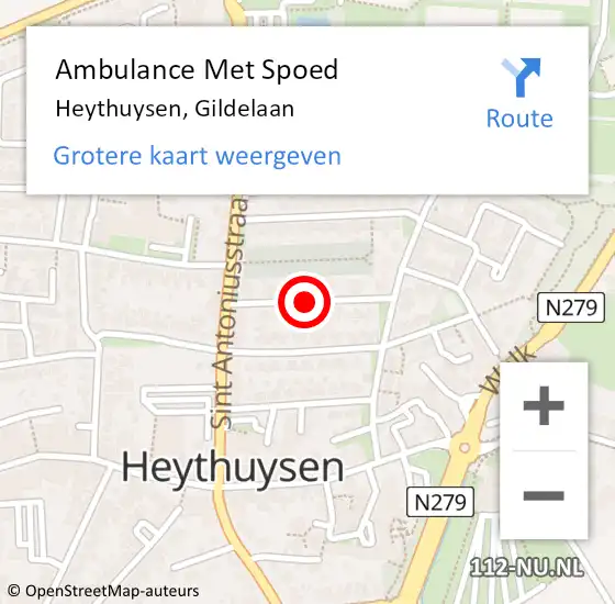Locatie op kaart van de 112 melding: Ambulance Met Spoed Naar Heythuysen, Gildelaan op 17 maart 2018 20:17