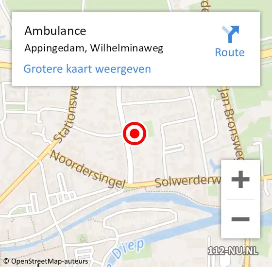 Locatie op kaart van de 112 melding: Ambulance Appingedam, Wilhelminaweg op 17 maart 2018 20:44