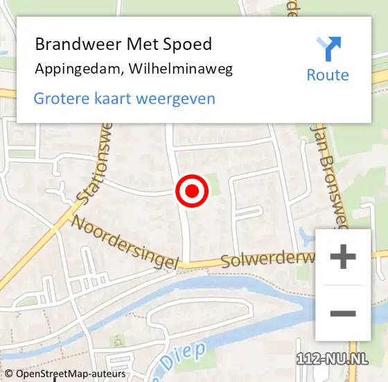 Locatie op kaart van de 112 melding: Brandweer Met Spoed Naar Appingedam, Wilhelminaweg op 17 maart 2018 20:44