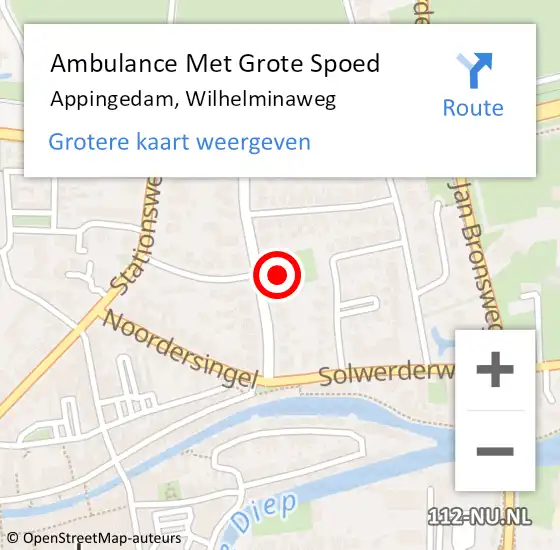 Locatie op kaart van de 112 melding: Ambulance Met Grote Spoed Naar Appingedam, Wilhelminaweg op 17 maart 2018 20:45