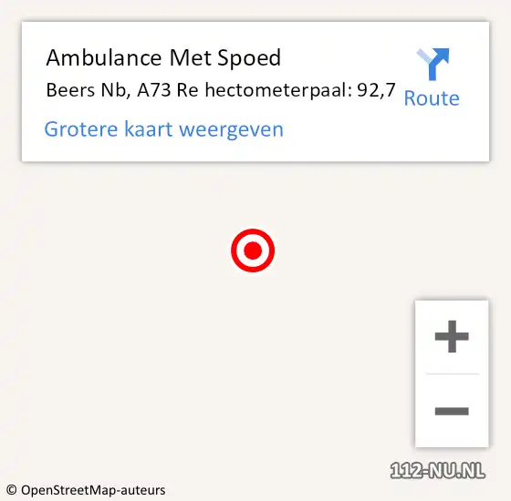 Locatie op kaart van de 112 melding: Ambulance Met Spoed Naar Beers Nb, A73 Re hectometerpaal: 92,7 op 17 maart 2018 20:46