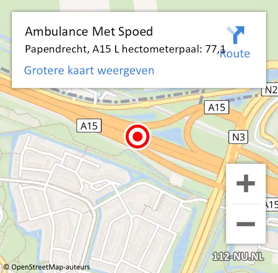 Locatie op kaart van de 112 melding: Ambulance Met Spoed Naar Papendrecht, A15 L hectometerpaal: 77,1 op 17 maart 2018 21:41