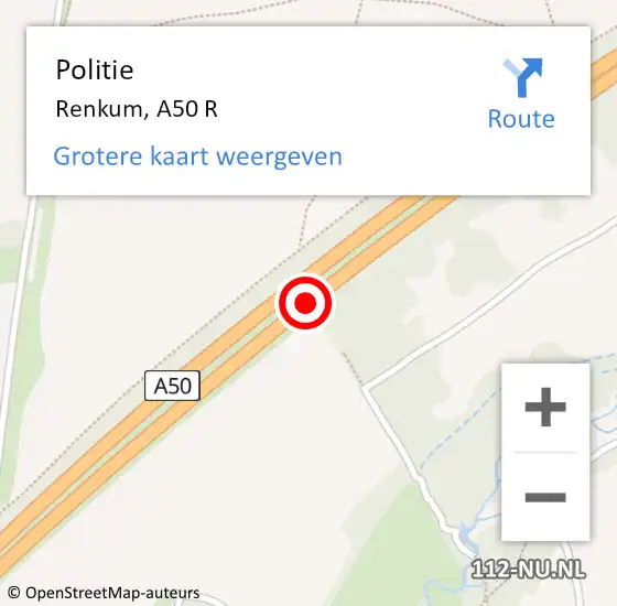 Locatie op kaart van de 112 melding: Politie Renkum, A50 R op 19 februari 2014 13:16