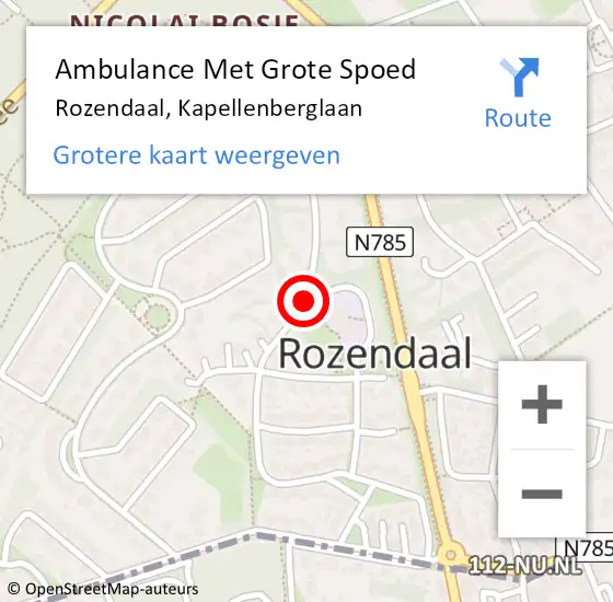 Locatie op kaart van de 112 melding: Ambulance Met Grote Spoed Naar Rozendaal, Kapellenberglaan op 18 maart 2018 01:05