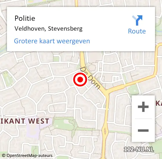 Locatie op kaart van de 112 melding: Politie Veldhoven, Stevensberg op 18 maart 2018 01:26