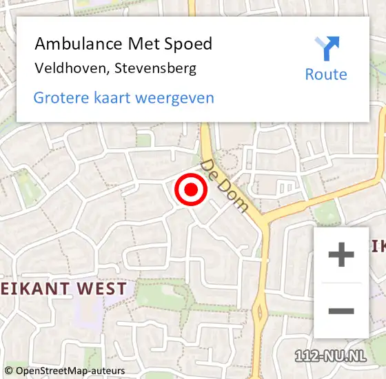 Locatie op kaart van de 112 melding: Ambulance Met Spoed Naar Veldhoven, Stevensberg op 18 maart 2018 01:27