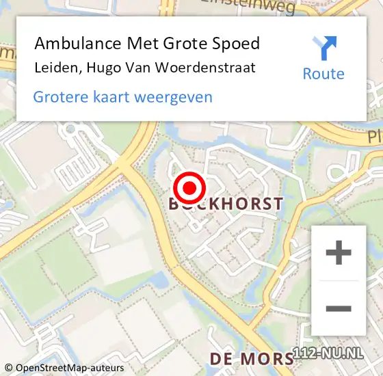Locatie op kaart van de 112 melding: Ambulance Met Grote Spoed Naar Leiden, Hugo Van Woerdenstraat op 18 maart 2018 01:46