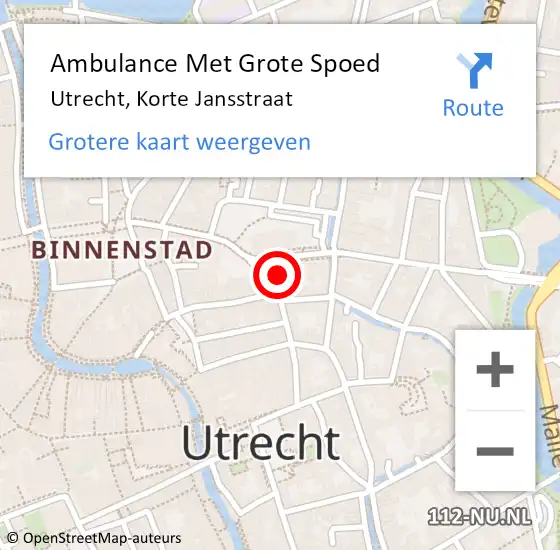 Locatie op kaart van de 112 melding: Ambulance Met Grote Spoed Naar Utrecht, Korte Jansstraat op 18 maart 2018 01:56