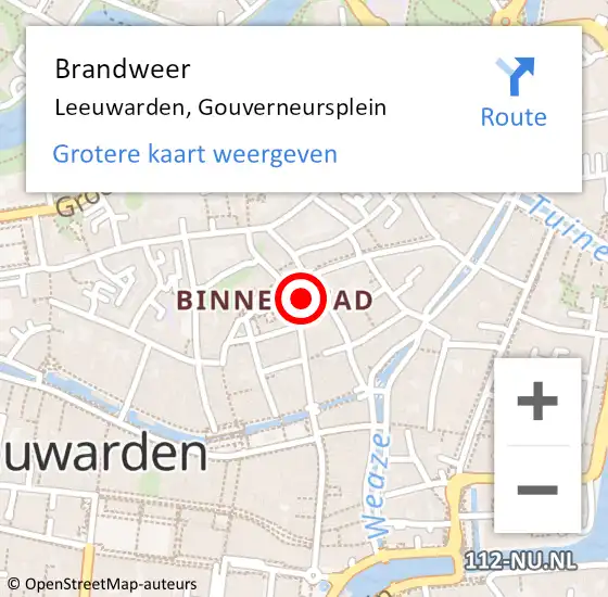 Locatie op kaart van de 112 melding: Brandweer Leeuwarden, Gouverneursplein op 18 maart 2018 01:58