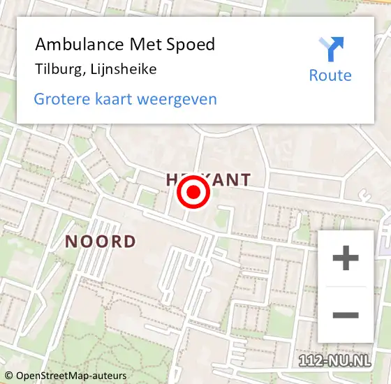 Locatie op kaart van de 112 melding: Ambulance Met Spoed Naar Tilburg, Lijnsheike op 18 maart 2018 02:28