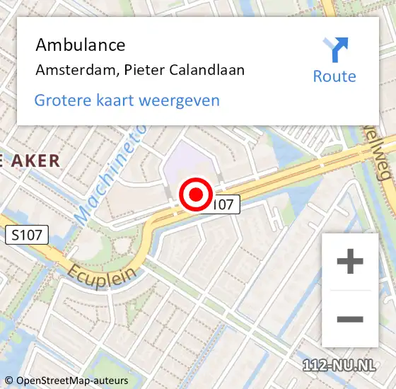 Locatie op kaart van de 112 melding: Ambulance Amsterdam, Pieter Calandlaan op 18 maart 2018 06:08