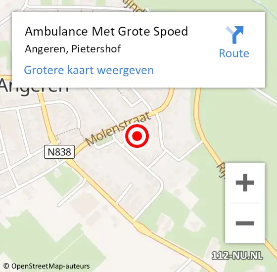Locatie op kaart van de 112 melding: Ambulance Met Grote Spoed Naar Angeren, Pietershof op 18 maart 2018 08:33