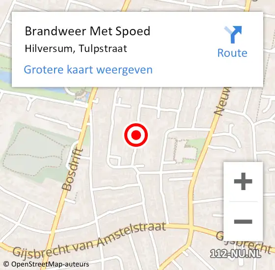 Locatie op kaart van de 112 melding: Brandweer Met Spoed Naar Hilversum, Tulpstraat op 18 maart 2018 09:10