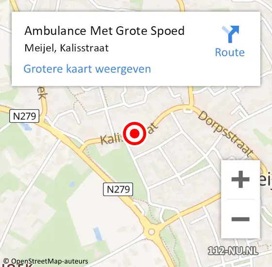 Locatie op kaart van de 112 melding: Ambulance Met Grote Spoed Naar Meijel, Kalisstraat op 18 maart 2018 09:59